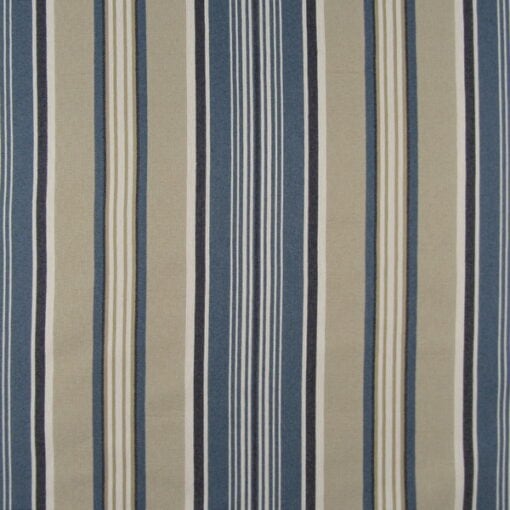 Mellow Stripe Navy Upholstery Fabric with navy blue and tan stripe for furniture upholstery, pillows, cushions. On Sale!