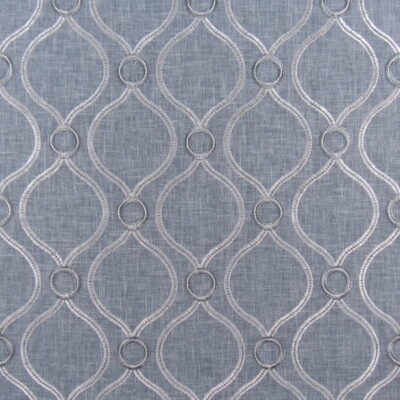 PK Lifestyles Curveball Chambray Embroidery with oval and circle embroidery design in blue for upholstery drapery bedding pillows cushions.