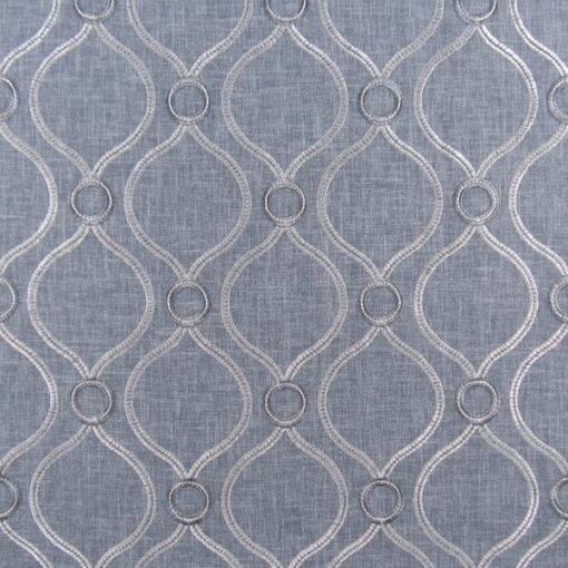 PK Lifestyles Curveball Chambray Embroidery with oval and circle embroidery design in blue for upholstery drapery bedding pillows cushions.