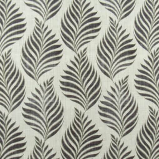 Trevi Fabrics Aria Cocoa with botanical leaf design in brown and sage green on cream background printed on 100% cotton has amazing detail and designer look