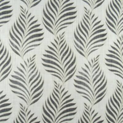 Trevi Fabrics Aria Jaguar with botanical leaf design in gray on cream background printed on 100% cotton has amazing detail and designer look