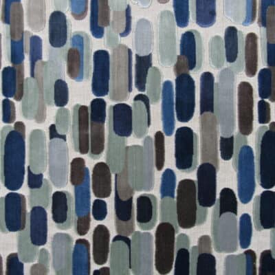 Covington Fabrics Capsules 518 Seaside high quality cut velvet with contemporary oval design in aqua, blue, gray. High abrasion resistance velvet from Covington Fabric and Design