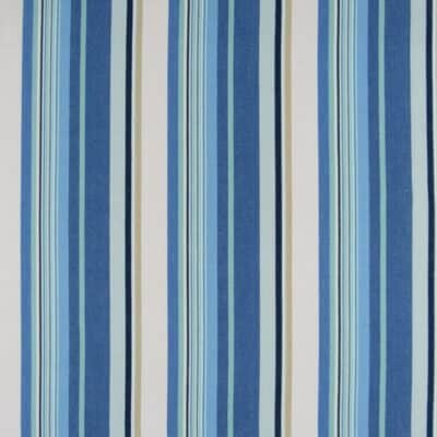 Nacua Pool Stripe Upholstery Fabric woven 100% cotton stripe in blue, aqua, cream for furniture upholstery, pillows, cushions. On Sale!