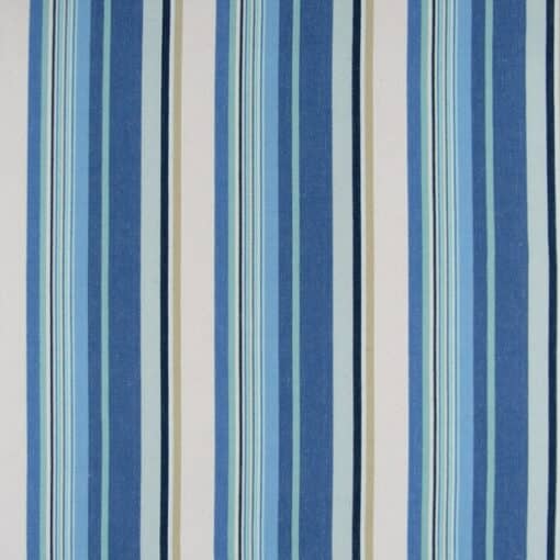 Nacua Pool Stripe Upholstery Fabric woven 100% cotton stripe in blue, aqua, cream for furniture upholstery, pillows, cushions. On Sale!