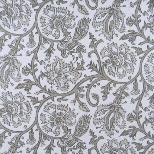 Lacefield Designs Aesha Taupe 100% cotton print fabric with taupe and off white floral design for upholstery, drapery, bedding, cushions, pillows. On Sale!