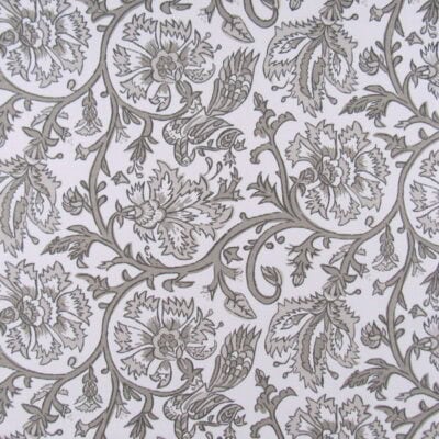 Lacefield Designs Aesha Taupe 100% cotton print fabric with taupe and off white floral design for upholstery, drapery, bedding, cushions, pillows. On Sale!