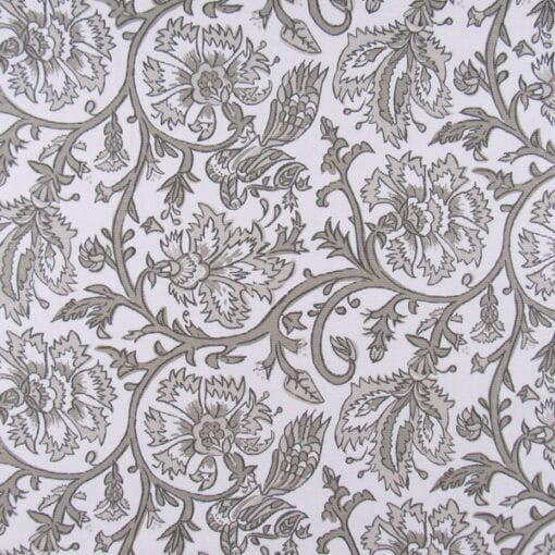 Lacefield Designs Aesha Taupe 100% cotton print fabric with taupe and off white floral design for upholstery, drapery, bedding, cushions, pillows. On Sale!
