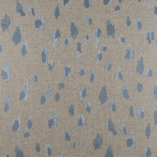 Lacefield Designs Asher Swedish Blue printed on linen blend fabric with contemporary dot design in blue and taupe background.