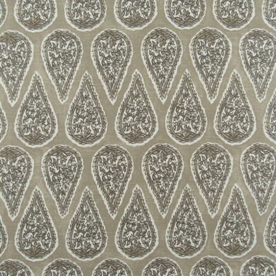 Lacefield Designs Anya Sand cotton print fabric with paisley floral small scale block print design in tan and light brown.