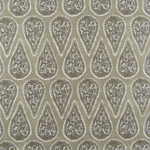 Lacefield Designs Anya Sand cotton print fabric with paisley floral small scale block print design in tan and light brown.