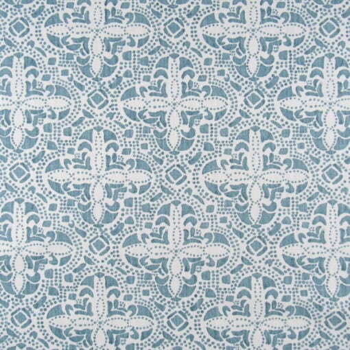 Lacefield Designs Sandoval Ariel 100% cotton print fabric with aqua and white geometric design for upholstery, drapery, bedding, cushions, pillows. On Sale!