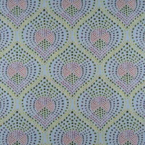 Lacefield Designs Lenore Spring 100% cotton print fabric with aqua, green, coral geometric design for upholstery, drapery, bedding, pillows. On Sale!
