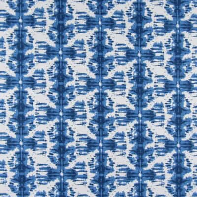 Lacefield Designs Nobu Pacific blue and white batik stripe printed on 100% cotton fabric for upholstery, drapery, bedding, cushions, pillows.