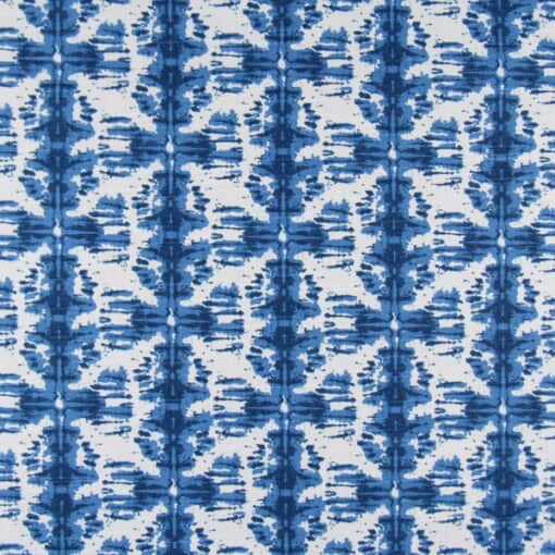 Lacefield Designs Nobu Pacific blue and white batik stripe printed on 100% cotton fabric for upholstery, drapery, bedding, cushions, pillows.