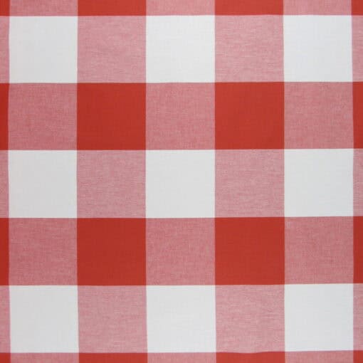 PKaufmann Fabrics Call Me Scarlet orange and white buffalo check 100% Cotton fabric that is durable for upholstery, pillows, drapery, pillows or bedding.