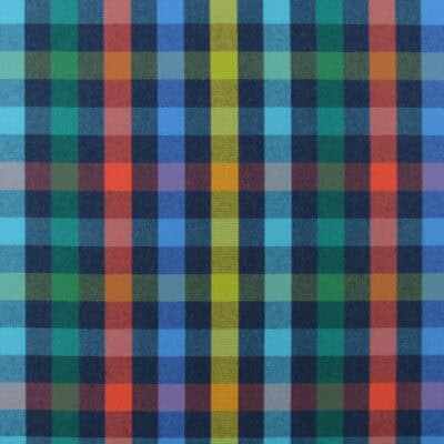 Sunbrella Connect Cosmic 14 Yard Remnant 100% solution dyed acrylic multi color plaid for outdoor patio cushions, pillows, indoor upholstery. 14 Yard Remnant for $168.00