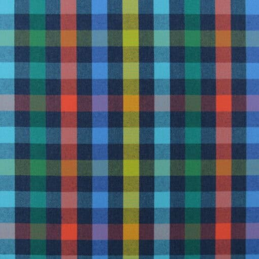 Sunbrella Connect Cosmic 14 Yard Remnant 100% solution dyed acrylic multi color plaid for outdoor patio cushions, pillows, indoor upholstery. 14 Yard Remnant for $168.00