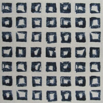 Sunbrella Kindle Indigo 2 Yard Remnant 100% solution dyed acrylic squares design in navy and beige for outdoor cushions, indoor upholstery. 2 Yard Remnant for $24.00