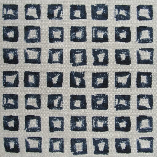 Sunbrella Kindle Indigo 2 Yard Remnant 100% solution dyed acrylic squares design in navy and beige for outdoor cushions, indoor upholstery. 2 Yard Remnant for $24.00