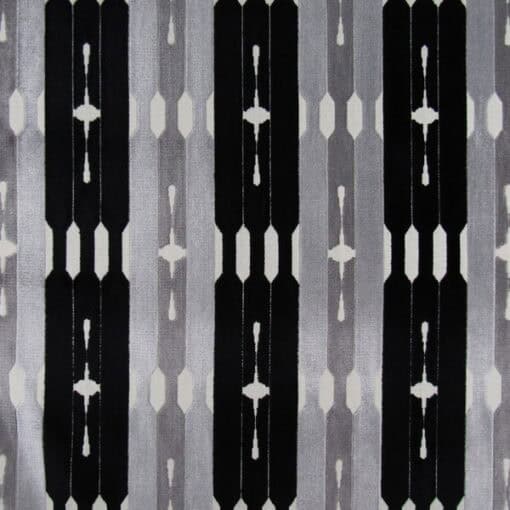 Chandler Onyx Velvet with contemporary stripe design cut velvet in black and gray for furniture upholstery, pillows, cushions. On Sale!