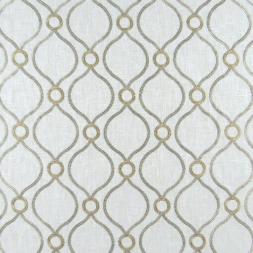 PK Lifestyles Curveball Smoke Embroidery with oval and circle embroidery design in off white for upholstery drapery bedding pillows cushions.