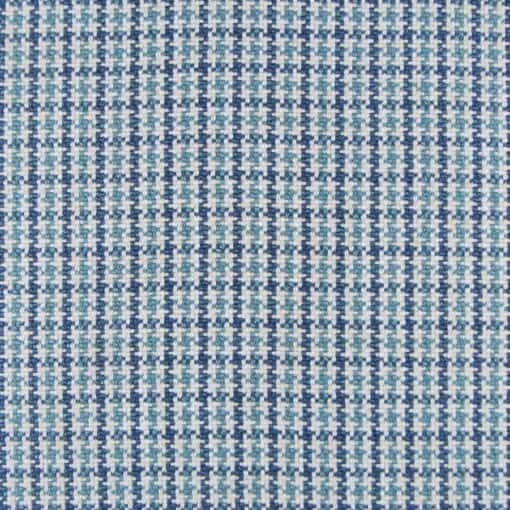 Regal Fabrics Kipper Seabreeze features an aqua and blue houndstooth design, woven with 100% polyester and backed for use in furniture upholstery, pillows, and cushions.