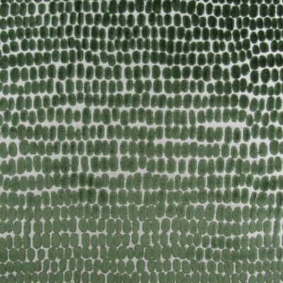 Trevi Fabrics River Stones Emerald Velvet features a contemporary dot design in green, high-end cut velvet for upholstery, cushions, and pillows.