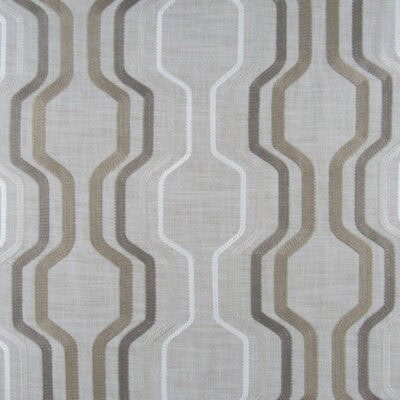 A Cut Above Natural Embroidery with geometric design embroidery in white and taupe on neutral background for light upholstery, drapery, bedding, pillows, cushions. On Sale!