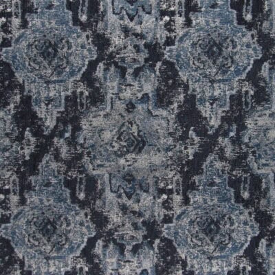 Jackson Hole Sapphire durable jacquard weave with Ikat design in navy blue for furniture upholstery, pillows, cushions. On Sale!