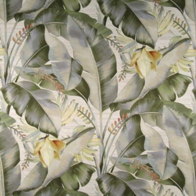 Tommy Bahama Among Fronds Meadow with tropical fern leaf design in sublte greens and golds. Printed on 100% cotton fabric for upholstery, drapery, pillows, cushions. Tommy Bahama Home Collection by P/K Lifestyles