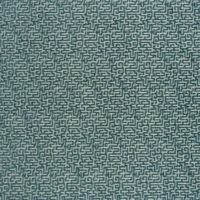 Covington Fabrics Entangled 504 Azure teal green geometric design woven with 100% polyester and 50,000 double rub wear rating that is durable for furniture upholstery, pillows, cushions.