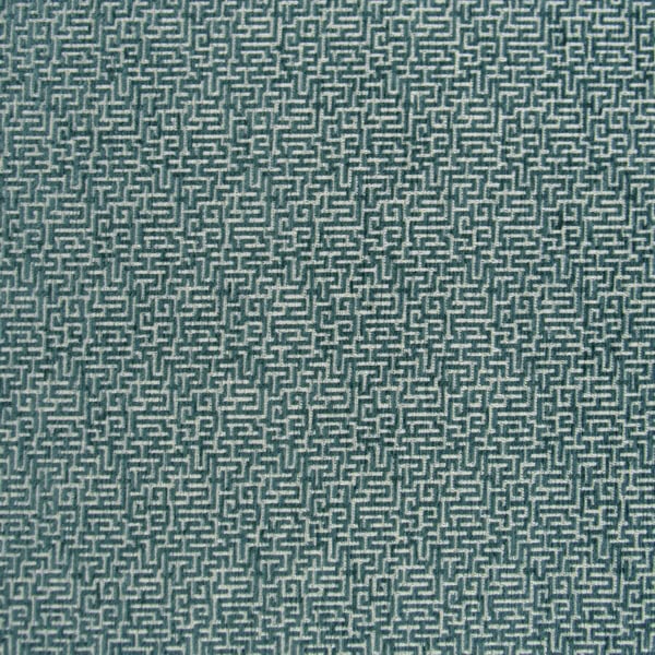 Covington Fabrics Entangled 504 Azure teal green geometric design woven with 100% polyester and 50,000 double rub wear rating that is durable for furniture upholstery, pillows, cushions.