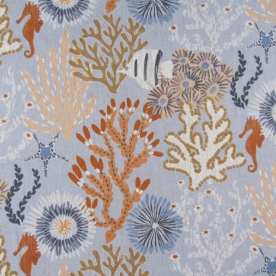Brentwood Textiles Tybee Island Coast features aquatic reefs design, including fish, seahorse, sea fans, and coral. Printed on tightly woven polyester chenille, it’s perfect for furniture upholstery, drapery, bedding, pillows, and cushions. Now on sale!